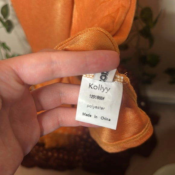 Kollyy Orange Spaghetti Strap Cowlneck Midi Dress NWOT - Picture 8 of 9